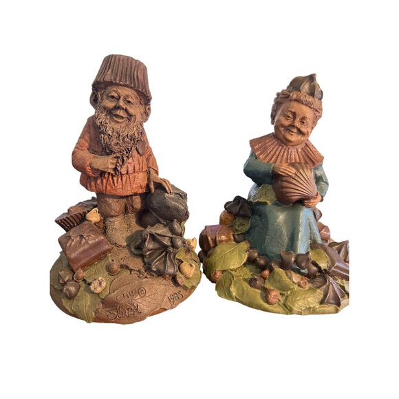 Vtg 2 Tom Clark Gnome Figurines Candy Chip 1985 Numbered Signed Estate Pecan - Picture 1 of 12